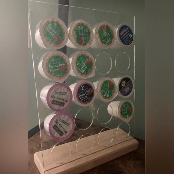 Coffee pod K-pod/cup Organizer/Playdoh Storage Clear Stand Wood Base Color Birch - Picture 3 of 4
